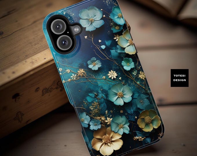 Moody Turquoise Floral MagSafe Comp bohemian aesthetic iPhone case 13 14 15 16 17 Pro Max Plus Air