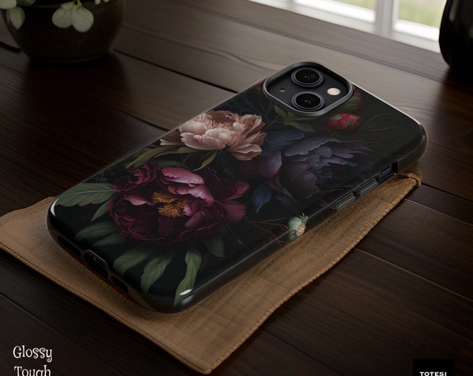 Dark Floral Academia, iPhone Tough Case 11, 12,13,14 15 Pro Max , Pro Max, Mini, Plus| ornamental Victorian Gothic floral,Glossy or Matte