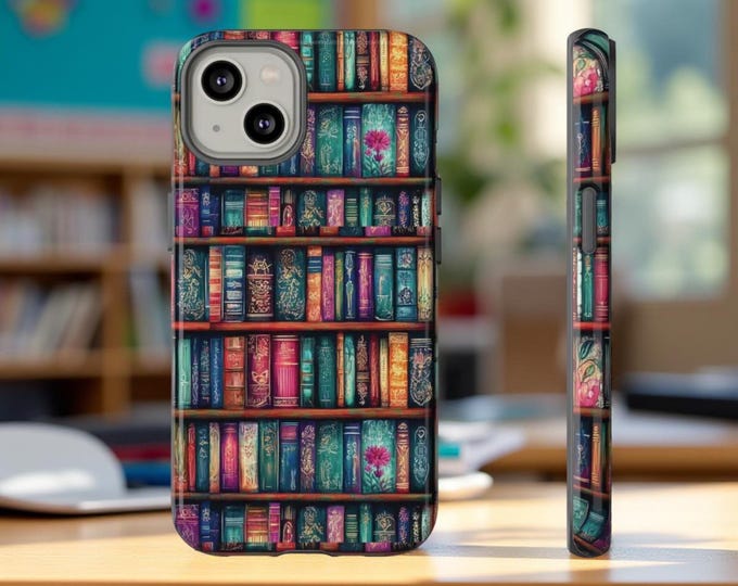 Phone Cases, Colorful Vintage Library Books Bookish Book Nerd iPhone Samsung Tough Cases | Gift for Book Worm, iPhone 16 15 14 13 12 11 S25