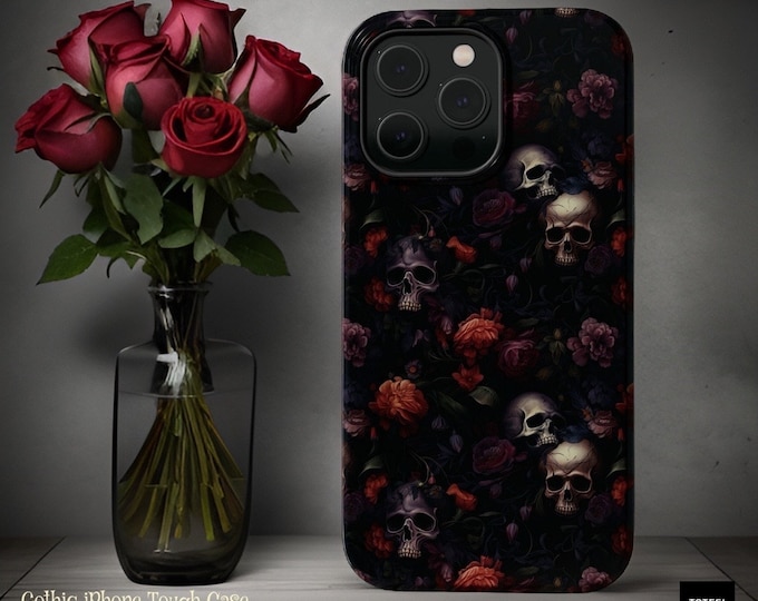 Dark Spooky Halloween Floral Dark Skulls Roses Aesthetic iPhone case -  dual layer tough case- 13 14 15 16 Pro Max Plus Mini - Gift for You