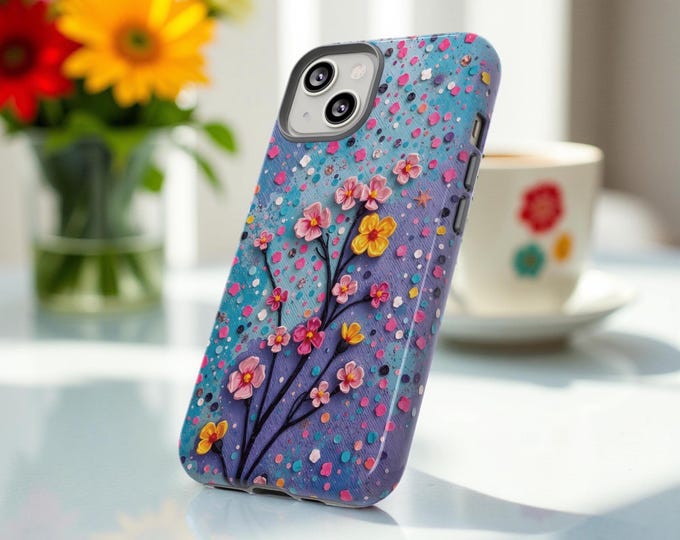 Abstract Art Unique Flower aesthetic Phone Case, Flower Modern Art Tough Case for iPhone Samsung, Gift for Her, Spring Floral Whimsy Boho
