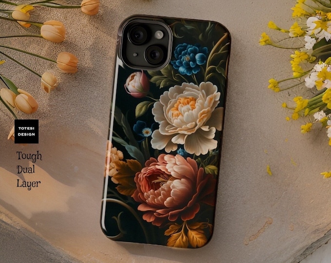 Magsafe conpatible Dark Floral Academia  iPhone case - MagSafe compatible case  - 13 14 15 Pro Max Plus Pro Mini