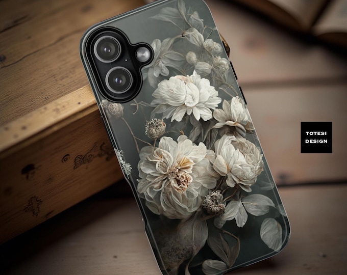 Floral Gray Dark Academia iPhone Case 17 16 15 14 Samsung S25 - S21 | Glossy or Matte