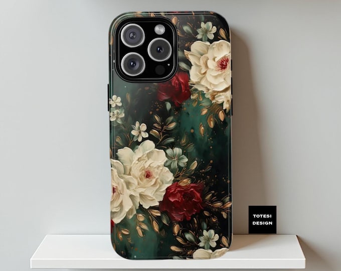 Dark Floral Pretty Phone Case Samsung Galaxy S25 S24 S23, iPhone 16 15 14, Google Pixel tough cases 9 8 7   Glossy  Matte