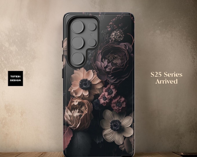 Dark Floral Academia, Samsung Galaxy, iPhone, Google Tough Case S25 S24 S23 S22 Ultra Plus| iPhone 16 15  ornamental Victorian Gothic Black