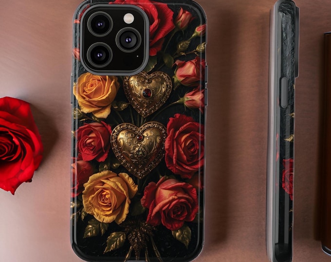 Goth Romantic Phone Cases, Hearts Red Rose Floral Valentines iPhone Samsung Cases, Romantic Love Friendship Gift, Tough Case