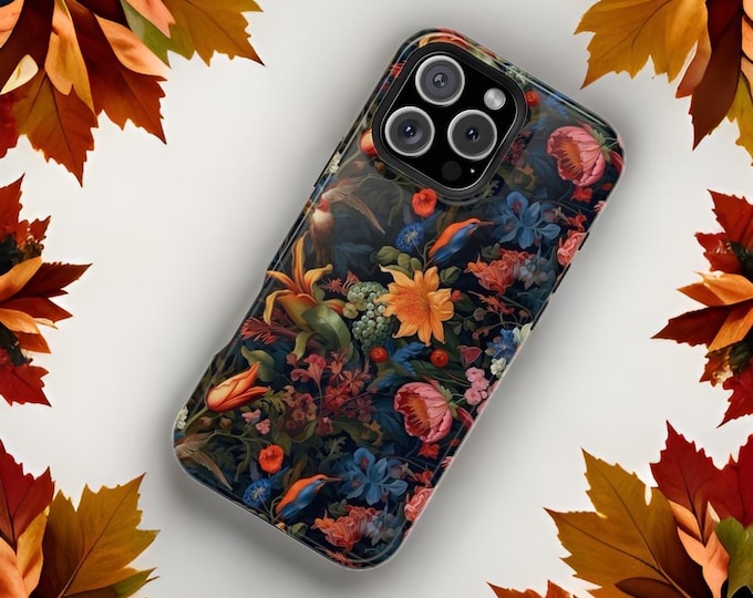 MagSafe compatible botanical nature dark floral aesthetic magnetic iPhone tough case - 16 15 14 13 Pro Max Plus Mini | Gift for Her