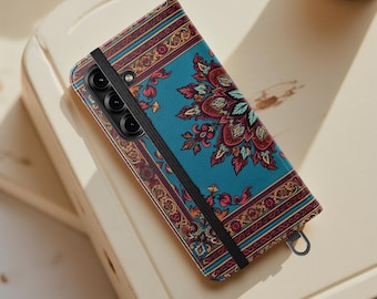 Boho Blue Samsung phone cover cardholder| faux leather| Floral Mandala Flip Case | Phone Wallet