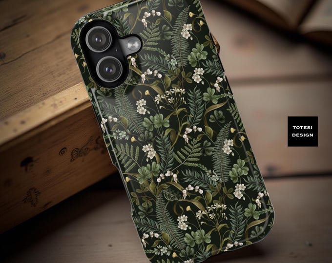Botanical Dark Green iPhone 17 16 15 Tough Case: Floral Magical Forest
