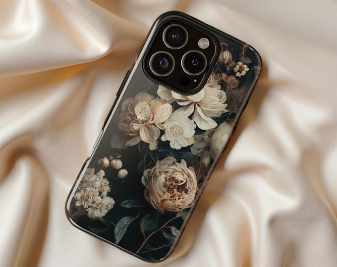 Moody Dark Elegant Floral iPhone Samsung Tough Cases S25 S24 S23 S21 S20 Plus Ultra Google | Gothic Glossy or Matte