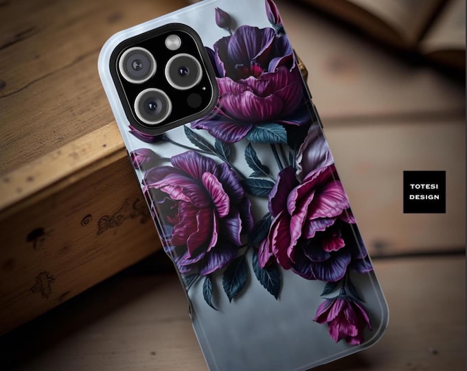 Romantic purple gray floral pattern Magnetic  MagSafe Tough iPhone  Case 17 16 15