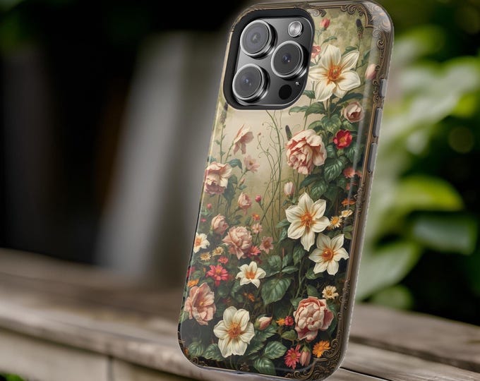 Phone Case Vintage Garden Art Nouveau  iPhone Magsafe Tough Case, Phone Cover, Retro iPhone 16 15 14 13 Pro Max Plus , Engagement gift