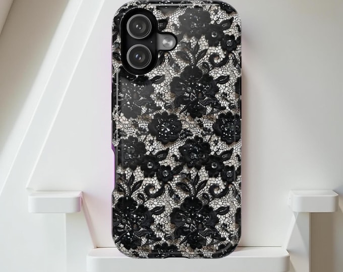 Black Lace MagSafe iPhone Case: Goth Romantic Floral Cover