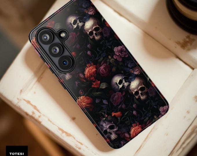 Gothic Skull Floral Phone Case | Dark Roses Victorian Tough Case