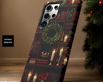 Xmas Books Dark Academia Bookshelf Goth Fall Samsung Galaxy Phone Case 24 23 22 21 20 Plus Book Shelf Vintage Books Glossy or Matte