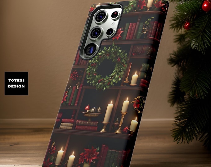 Xmas Books Dark Academia Bookshelf Goth Fall Samsung Galaxy Phone Case 24 23 22 21 20 Plus Book Shelf Vintage Books Glossy or Matte