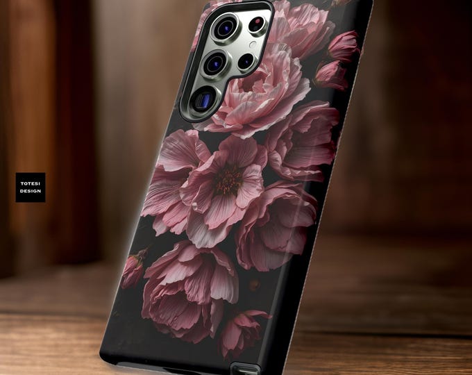 Tough Cases - Chic Moody Pink Floral iPhone & Samsung Galaxy Case - iPhone 16 15 14 13 12 11 Pro Max Plus Samsung Galaxy Tough Case S25 S24