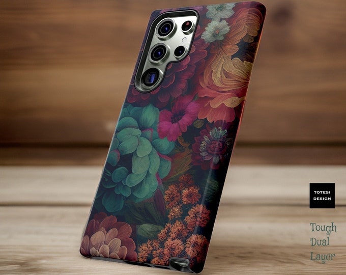 Vintage Dark Purple Floral Art Aesthetic Samsung iPhone 16 15 14 13 12 11 phone case S24 S23 S22 S21 Plus Ultra |Glossy or Matte