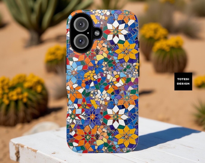 Boho Phone Case, Colorful Sumner Mexican Vintage Tile Abstract, Tough Cases, iPhone 12 13 14 15 16 Pro Mac, S25 S24 S23 Plus Ultra