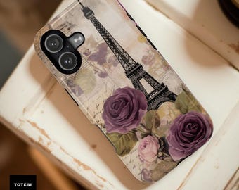 Paris Eiffel Tower Purple Roses MagSafe iPhone Case