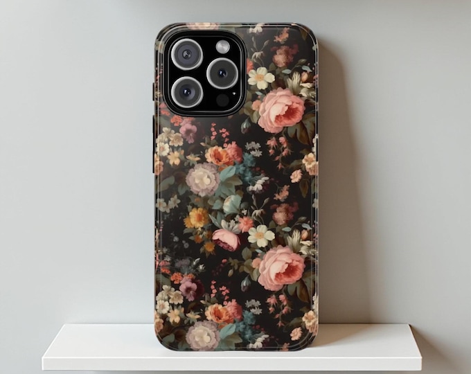 Romantic dark floral Samsung iPhone case S25 S24 S23 S22 S21  | iPhone 16 15 14 13 12 11 Pro Max Plus Mini  Plus ultra | Glossy or Matte
