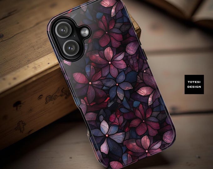 Purple Dark Floral Mosaic Winter Fall Aesthetic | Samsung Galaxy & IPhone Tough Cases