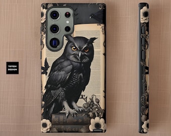 Wise Owl books dark academia Samsung S25 S24 S23 Plus Ultra iPhone Samsung Galaxy phone cases | dark academia | book worm owl lover gift