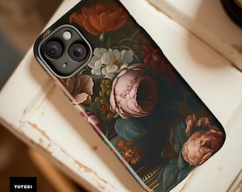 Dark Academia Floral iPhone 15 14 13 12 Tough Case, Victorian Gothic (Glossy or Matte)
