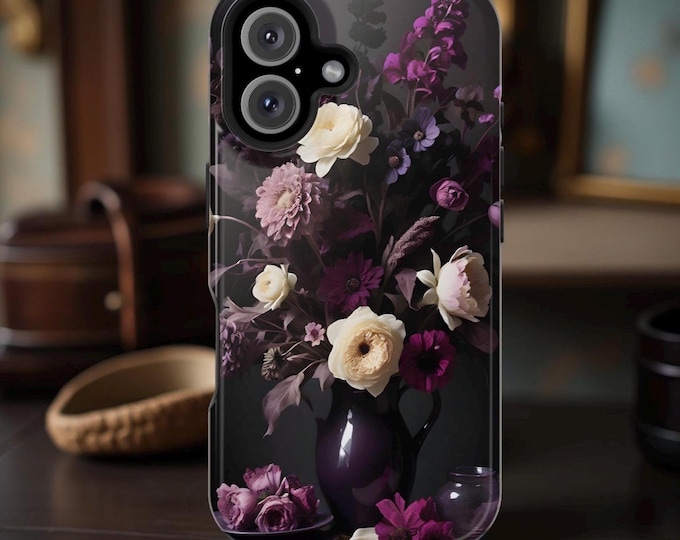 Magnetic Tough Cases, Flowers Dark Cottagecore Gift, iPhone Case, Protective Case, MagSafe Case