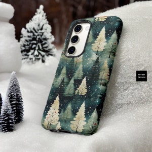 Watercolor Green Nature Forest Christmas Trees Samsung Galaxy tough cases S21,S22, S23 Plus Ultra Glossy or Matte