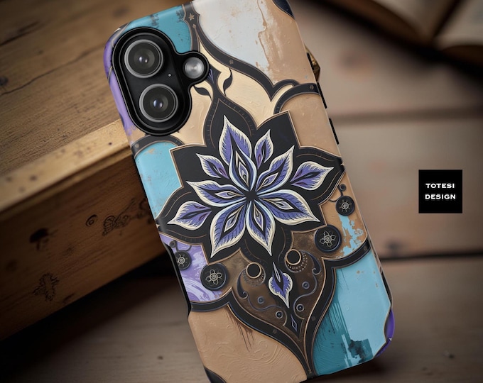 Floral Mandala Tough Phone Case Boho Protective Cover for iPhone, Samsung & Pixel Phones
