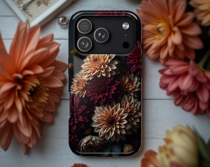 Dahlia iPhone Case | Vintage Floral Botanical, MagSafe Compatible