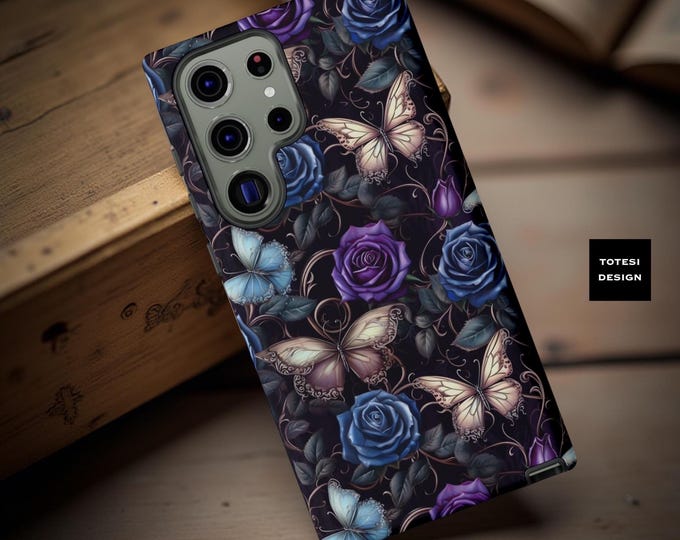 Dark Floral Butterfly Phone Case: Impact Resistant, Samsung, iPhone, Google