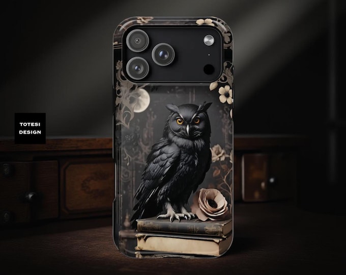 Gothic Owl iPhone Case: Dark Academia Forest Moon, MagSafe Compatible