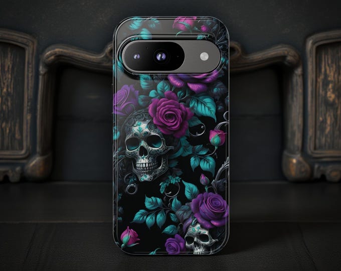 Victorian Gothic Black Purple Roses Skulls iPhone tough case 16 15 14 13 12 11 Plus Pro Max Mini |Glossy Matte