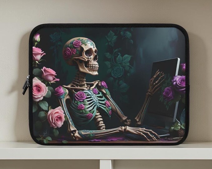 Worked to Death Gothic Skeleton Roses Laptop Sleeve Case for Students office , Student Reader iPad MacBook Kindle Cover