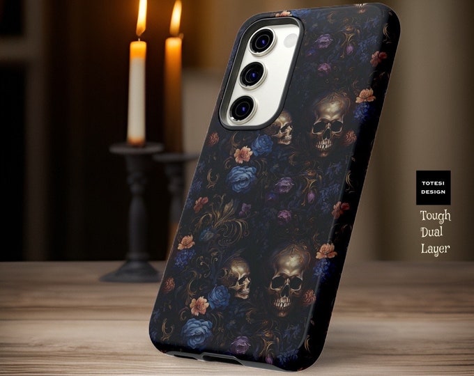 Gothic Floral Dark Skulls Roses Aesthetic| Samsung Galaxy Tough Case S23 S22 S21 S20 Plus Ultra| ornamental Victorian Gothic | Glossy Matte