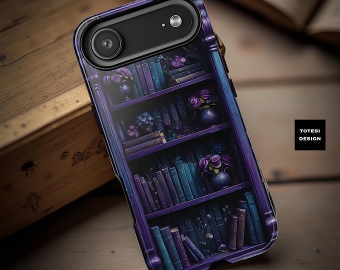 Dark Academia Bookshelf Floral Phone Case: Goth Bookish Design