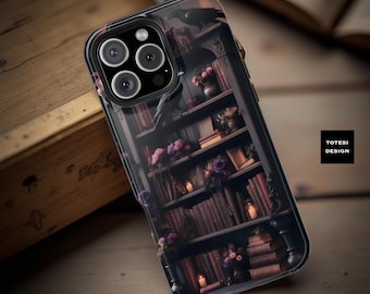 Dark Academia Bookshelf iPhone Case - Raven Halloween Fall MagSafe Tough Case