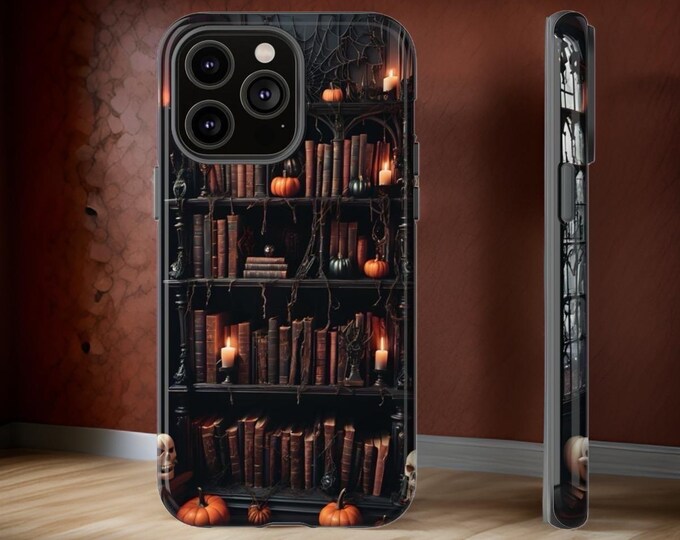 Gothic Bookshelf Halloween Spooky Fall iPhone Tough Case Book Shelf Vintage Books Glossy or Matte