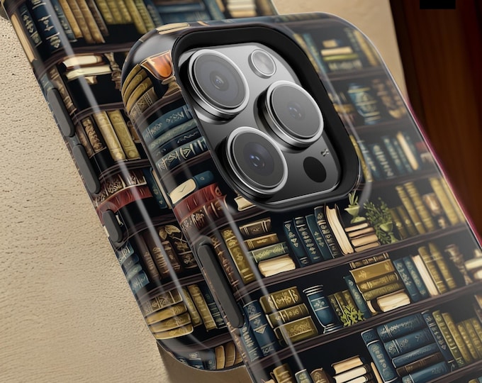 Vintage book shelves  iPhone tough magnetic case - 16 15 14 13 Pro Max, Pro, Mini, Plus | Glossy or Matte | Gift for Book Lover