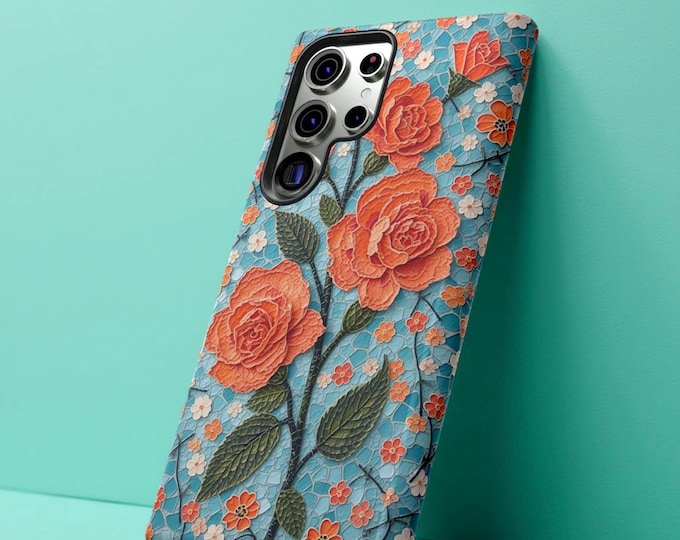 Tough Cases, Unique Rose Flower Aesthetic Phone Case, Samsung Galaxy S25 S24 S23, iPhone 16 15 14 13 12, Whimsical Cute Artsy, Art Phone
