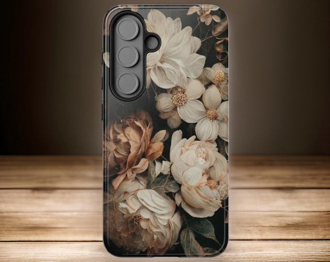 Dark Moody Floral Academia Gothic Samsung Galaxy Tough Case S25 S24 S23 S22 S21 Plus Ultra iPhone 16 15 14 Pro Max | Glossy or Matte