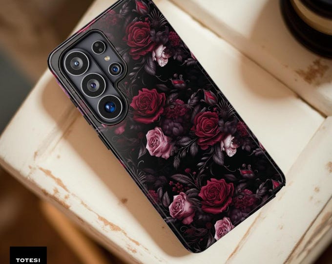 Gothic Black Roses Samsung S26 S25 Phone Case: Victorian Floral Tough Dual Layer
