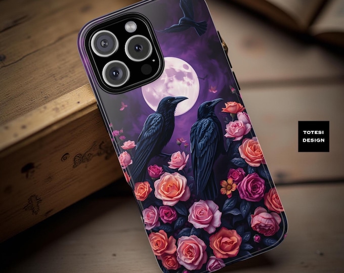 Halloween phone case Ravens Moon Floral Goth Purple tough phone case