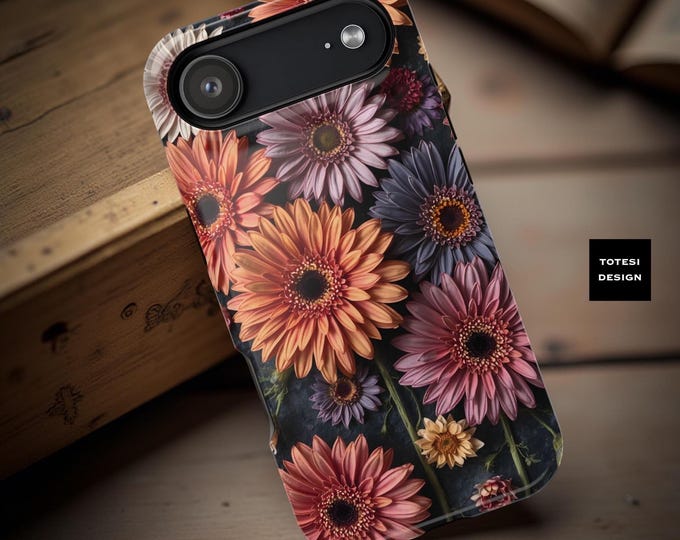 MagSafe Gerbera Floral iPhone Tough Case: Dark Academia Art