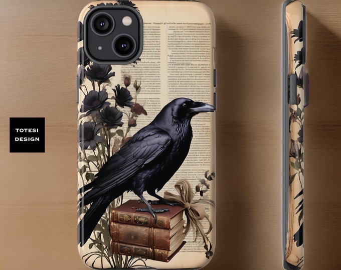 Gothic Raven on Books Vintage style Dark Academia Floral  iPhone cases 16 15 14 13 12 11  glossy matte | S24 S23 S22 S21 S20 Plus Ultra