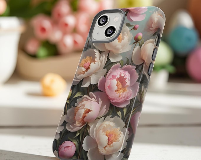Pastel peonies floral cell phone case tough cases |Samsung S21, S22, 23, S24 S25 Plus, Ultra |iPhone cases 16 - 11| Glossy Matte