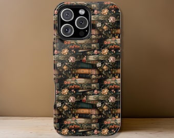 Floral Books MagSafe iPhone Case: Dark Academia Tough Cover