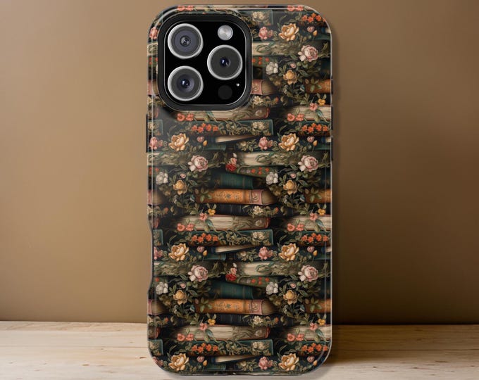 Vintage floral books Magsafe Compatible iPhone tough case - 16 15 14 13 Pro Max Plus Pro Mini | Glossy or Matte | Custom Made US